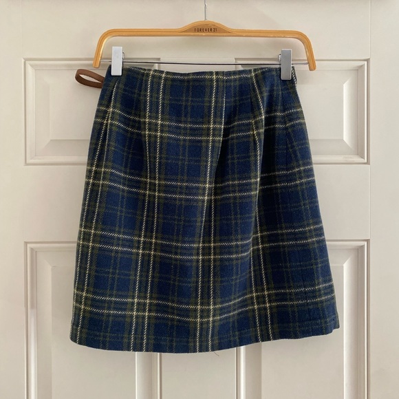 Vintage 90s GAP Mini Skirt Wrap Tie Front Wool Plaid Blue Green Fairy Whimsigoth - Picture 2 of 8